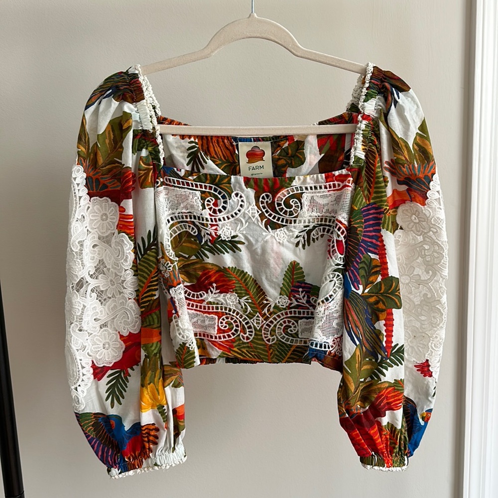 FARM Rio detailed crop top with crotchet detailing sleeve